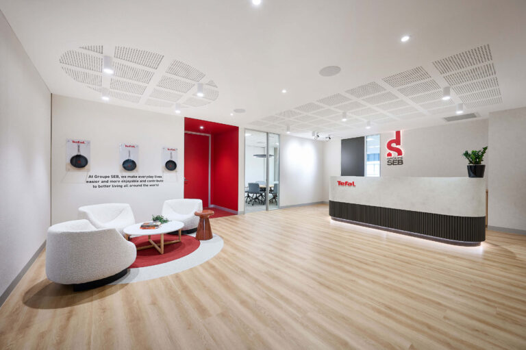 reception area in an office with Group SEB logo