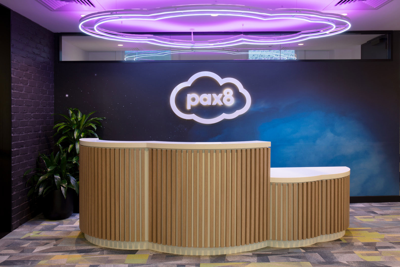 Entrance with purple bespoke lighting-Pax8