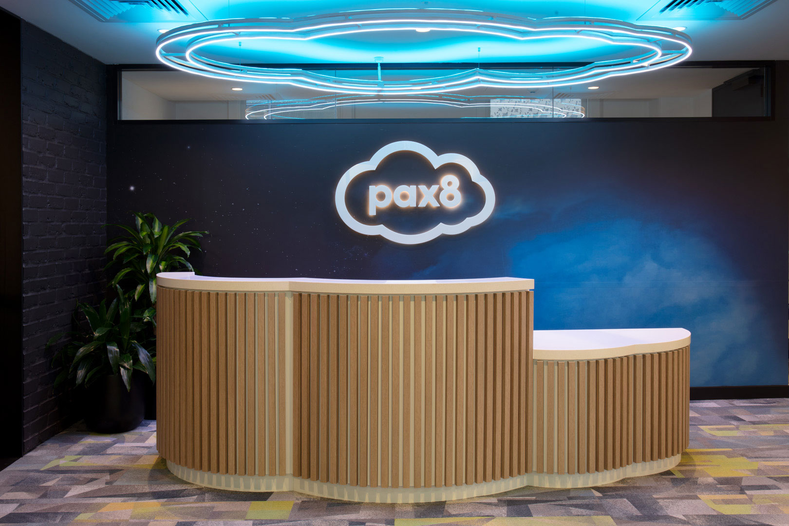 Entrance with blue bespoke lighting
