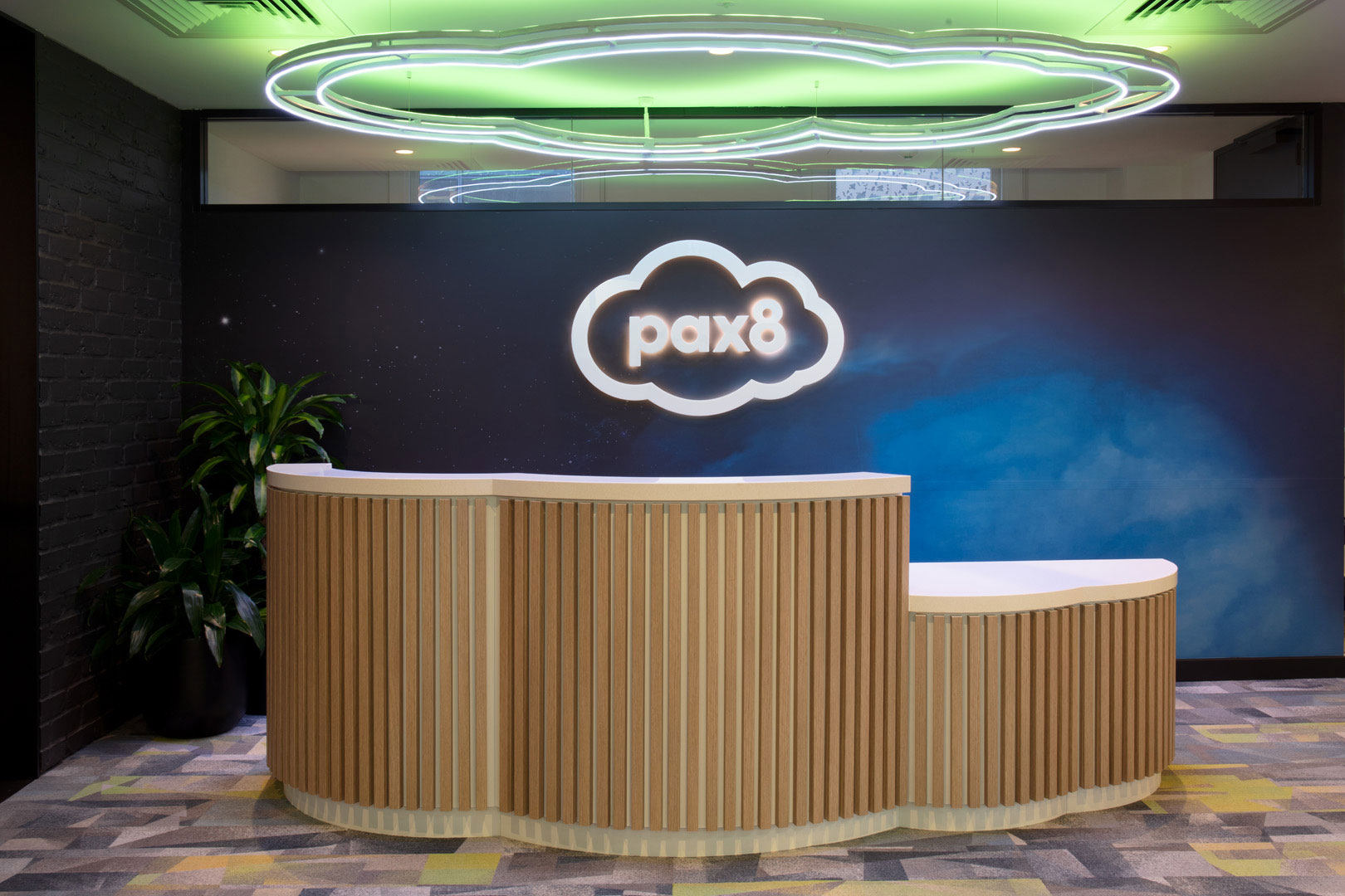 Entrance with green bespoke lighting-Pax8