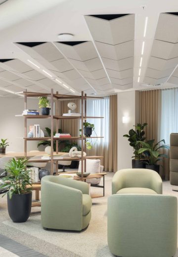 Bright lobby lounge area